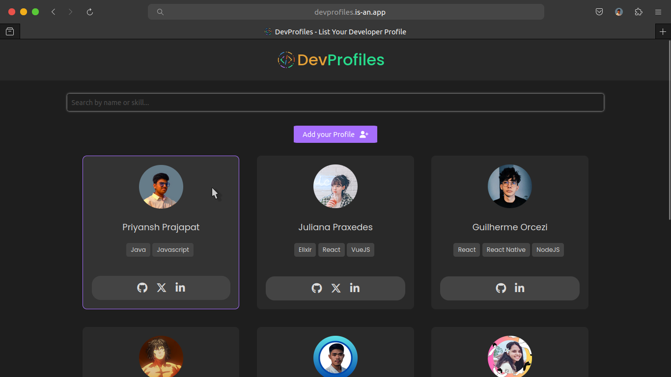 DevProfiles website preview